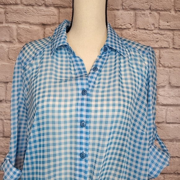 Self Esteem juniors blue white gingham plaid button front tie front top XXL - Picture 4 of 10